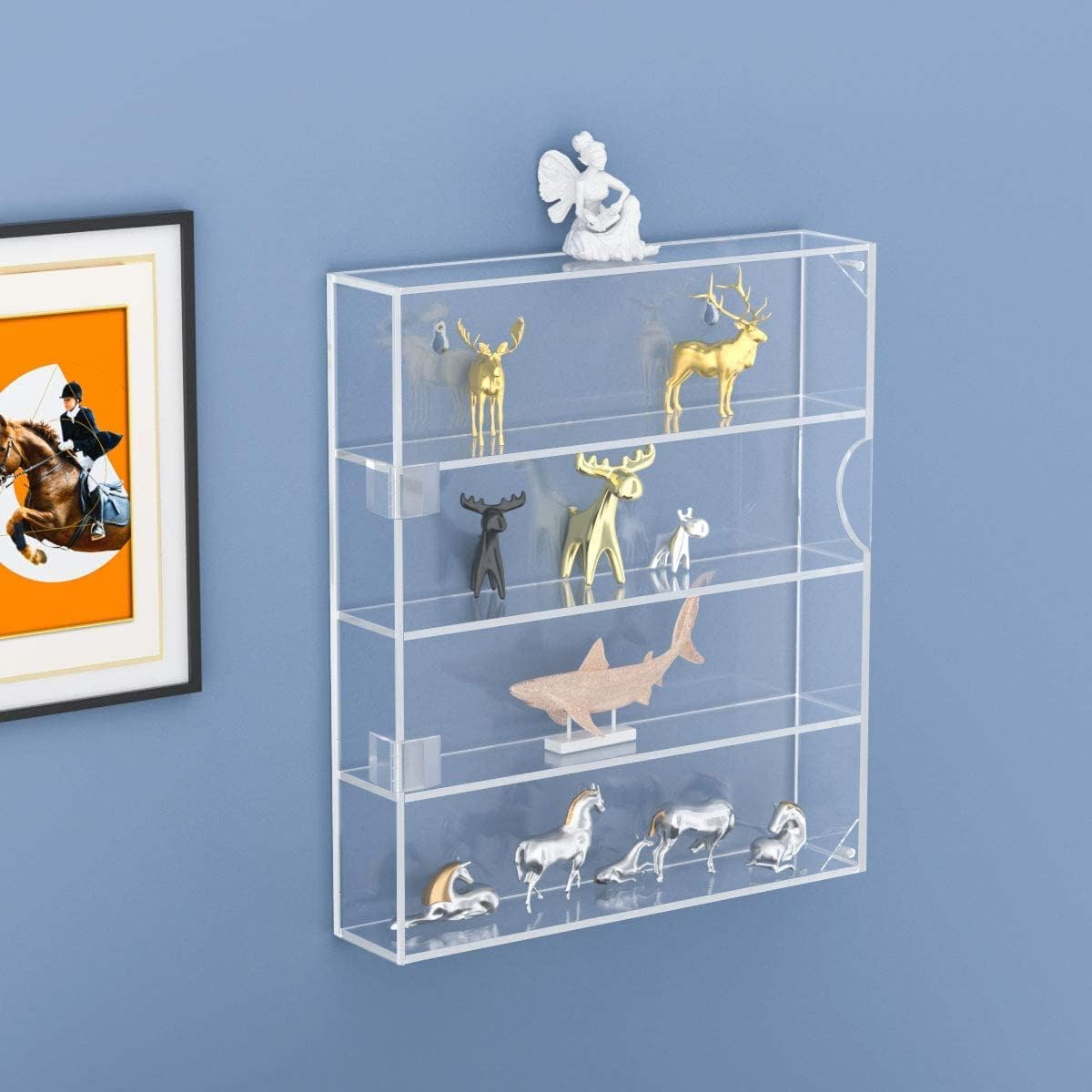 Acrylic Display Case Clear Showcase Cabinet with Door Wall Mounted Collection Shelf Dustproof Box Organizer for Mini Toys , Collections, Stone, Amiibo.Suit for Figures within 3 Inch Height