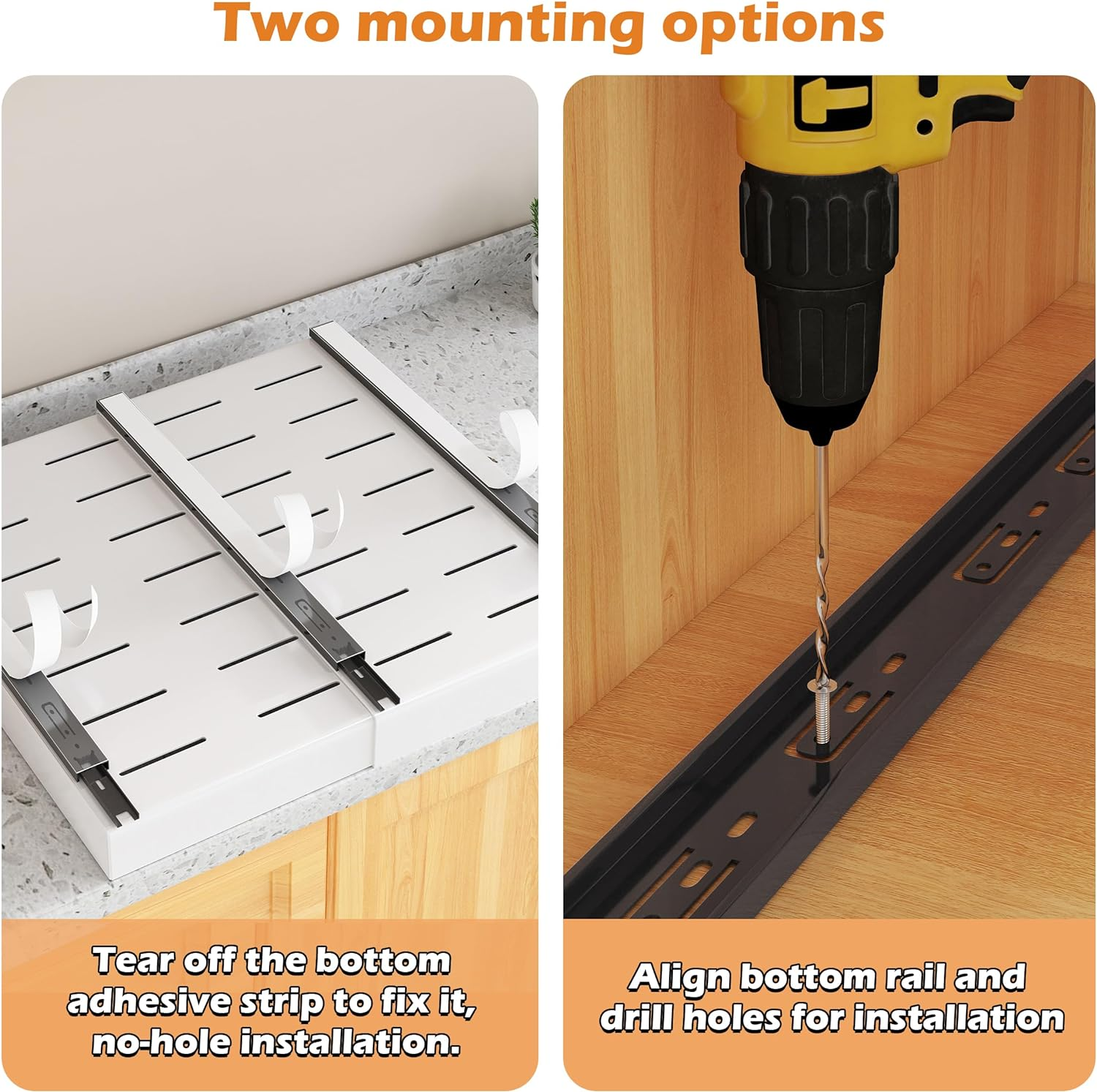 COVAODQ 1 Pack Pull Out Cabinet Organizer Extendable Sliding Slide Out Pantry Shelves Storage No Punch for Kitchen Base Cabinet Organization, Pantry, Bathroom Adjustable Width 12.4" to 20.4" image number 4