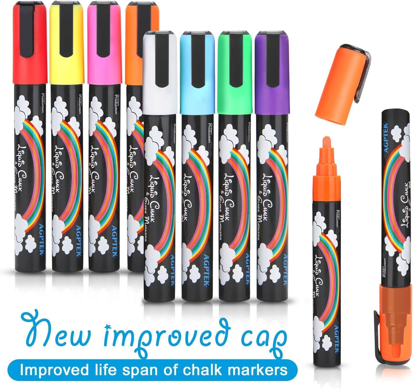 AGPTEK Fluorescent Marker Pen 8 Colors, Marker Pen Set for Writing Menu Board, Glass Bottle, Window image number 5