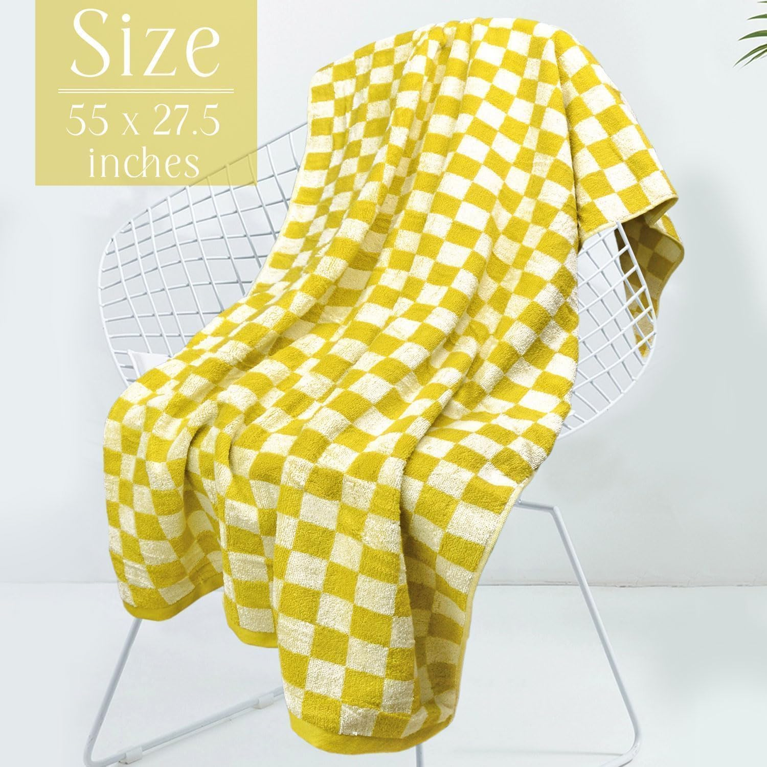 Jacquotha Checkered Bath Towel Set in Yellow and Lilac, Soft Decorative Towels for Bathroom Spa Beach, Large Shower Towels 2 Pack 55&rdquo; X 27.5&rdquo; image number 3