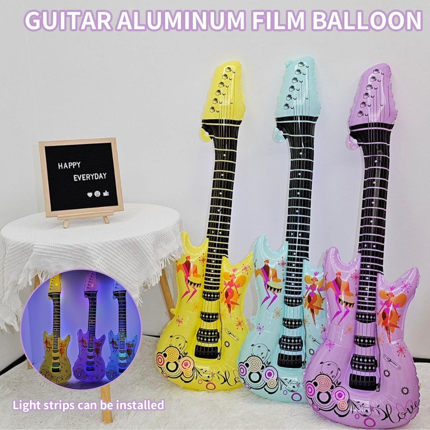 Homiliky 12 Pcs Inflatable Guitar,Inflatable Musical Instrument Blow up Guitar Rock Star Toy,Inflatable Rock Guitar Inflatable Party Props for Kids Adults Birthday Gifts Party Decorations (90X30 Cm) image number 1