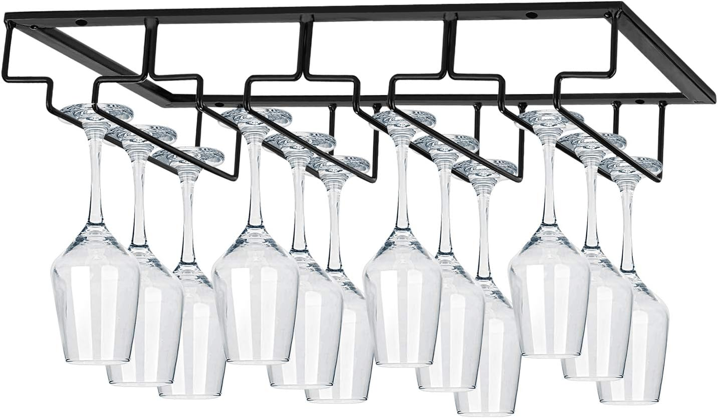 MOCOUM (4 Rows) - Wine Glasses Rack under Cabinet Stemware Rack,Wine Glass Hanger Rack Wire Wine Glass Holder Storage Hanger for Cabinet Kitchen Bar (4 Rows)