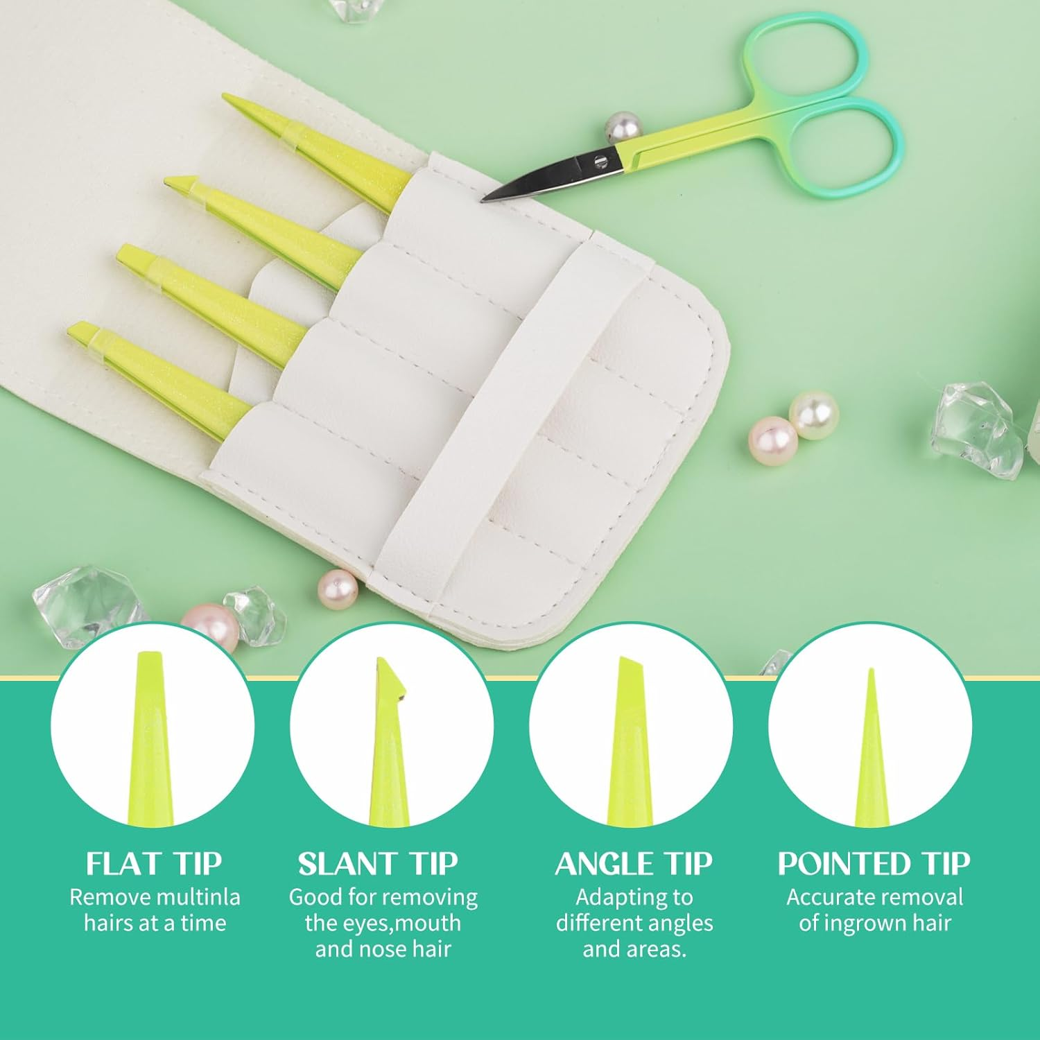 Eyebrow Tweezers Set, 5Pcs Tweezers for Women Facial Hair, Eyebrow Scissors for Ingrown Hair Removal, Professional Stainless Steel Precision Tweezers, Eyebrow Tweezers for Women &Men (Lemon) - Lemon image number 3