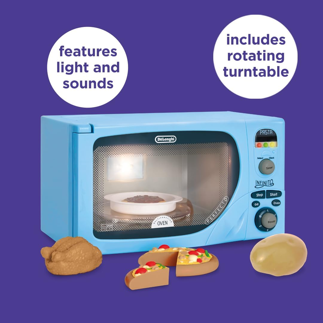 Casdon Delonghi Microwave. Toy Replica of Delonghi&rsquo;S &lsquo;Infinito&rsquo; Microwave for Children Aged 3+. Featuring Flashing Led&rsquo;S, Sounds & More, Blue image number 1