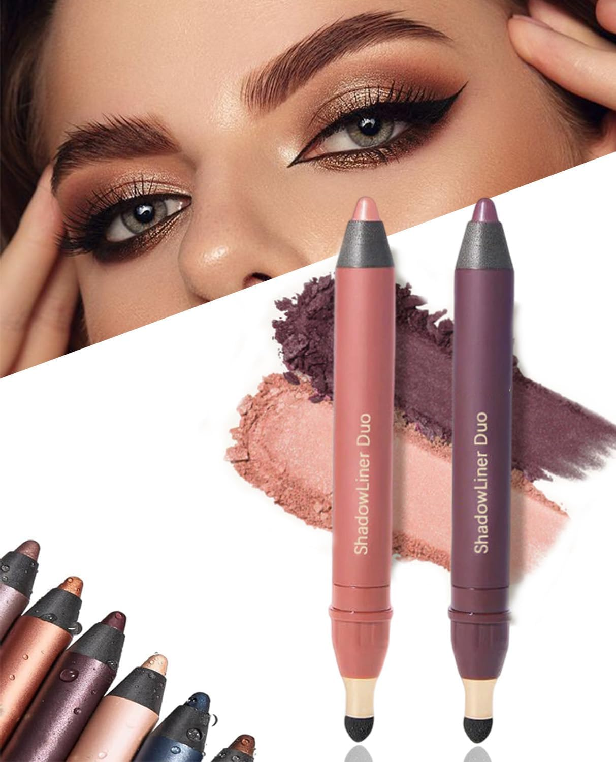 Freshlus Shadow Liner 2-In-1 Eyeliner & Eyeshadow, Waterproof, Smudge-Proof Duo Eye Shadow Stick with Smudge Brush, Long-Lasting, Smooth, Effortless Smoky or Natural Eye Makeup (Mix-6Pcs)