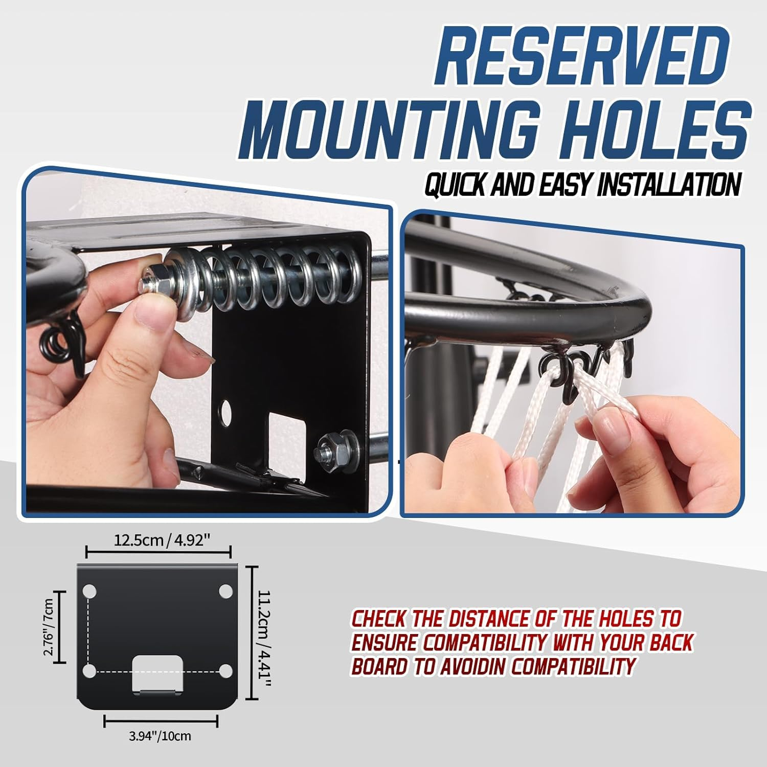 Basketball Rim, 18"(45Cm) Replacement Wall Mounted Outdoor Basketball Hoop, Heavy Duty Solid Steel, Double Spring Basketball Hoop Rim with All Weather Net for Indoor and Outdoor Hanging image number 1