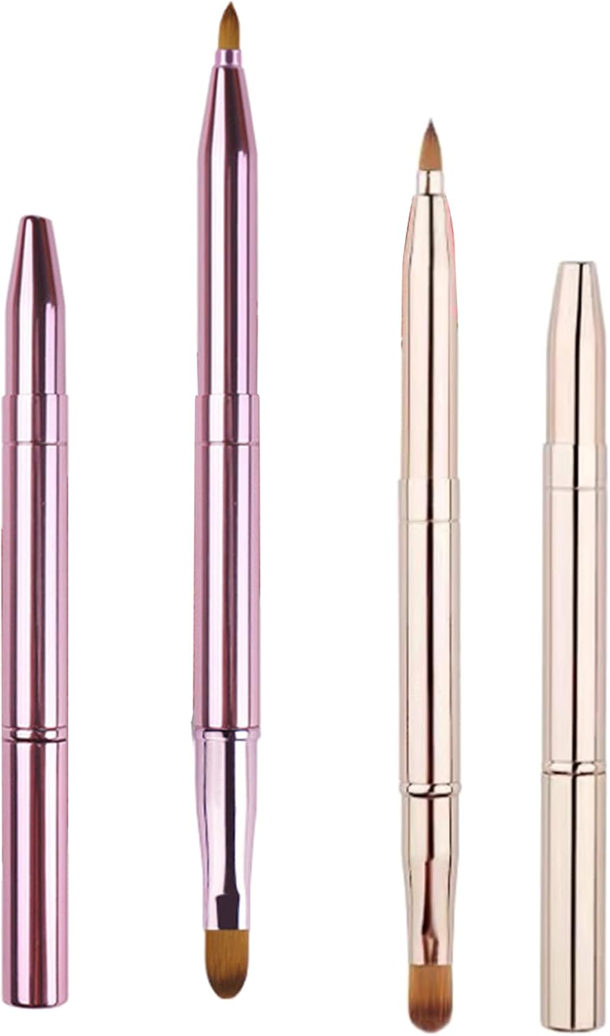 BGENHPON 2 Pack Retractable Lip Brush for Lipstick and Lip Gloss, Double-Ended Lip Makeup Brush with Cap, Travel-Friendly Lipstick Applicator