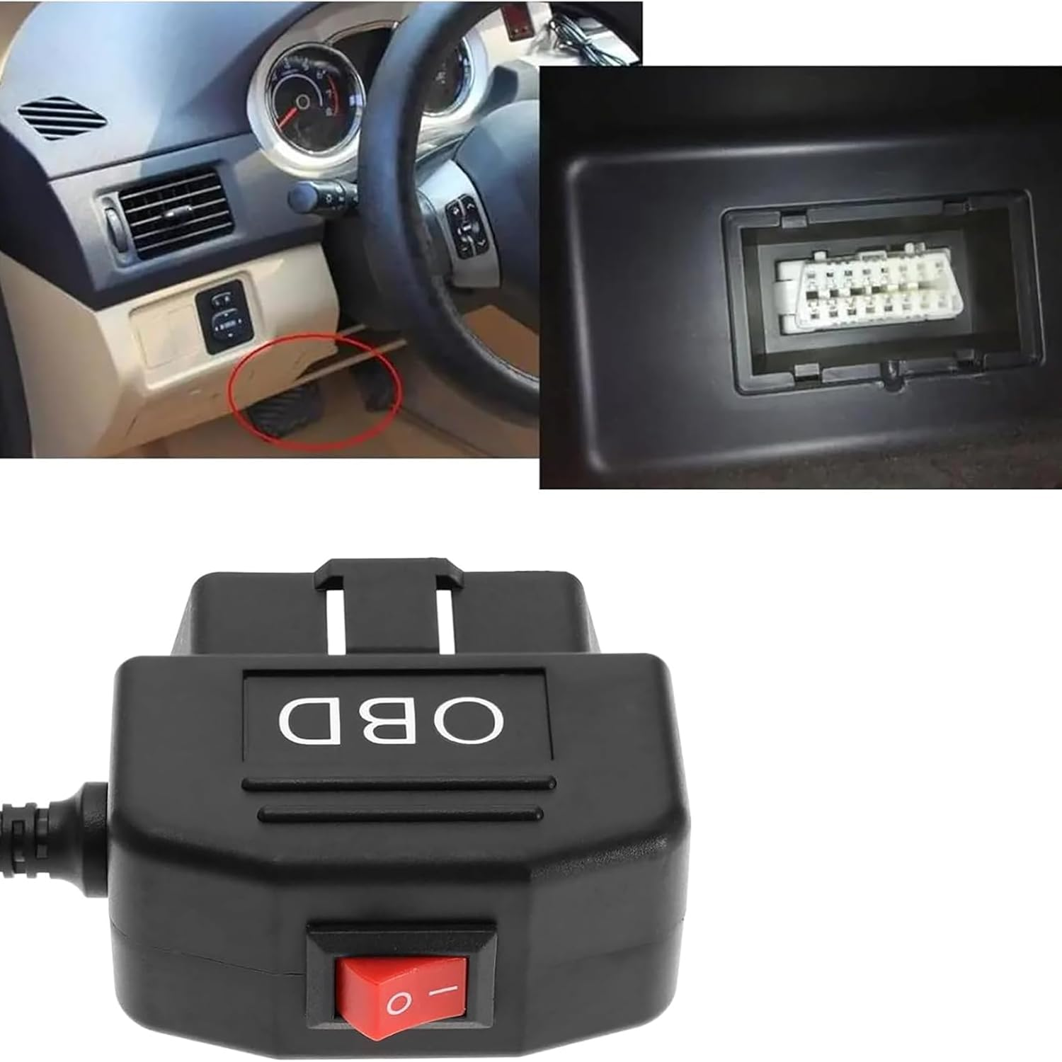 Tunghey Micro USB OBD2 OBD Power Cable for Dash Camera, OBD to Micro USB OBDII Adapter Hardwire Charger Cable 24 Hours Surveillance and Acc Two Mode with Switch Button 3.5M (Right Angle)