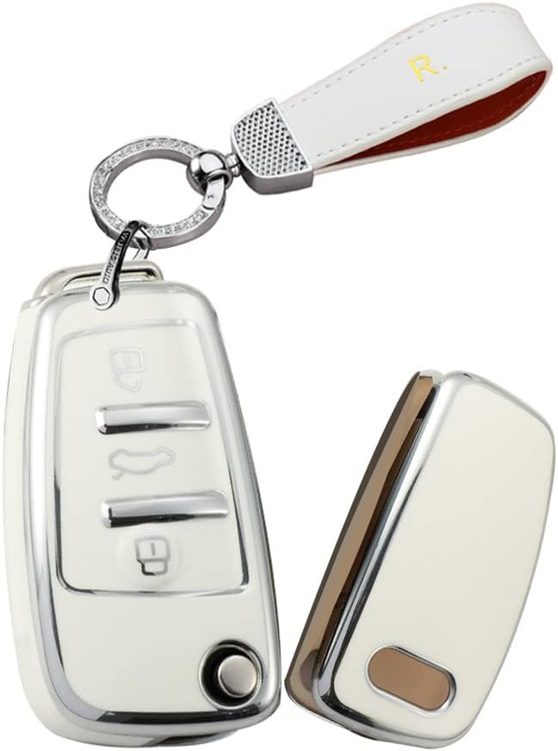 HIBEYO Key Fob Cover Compatible with Audi A1 A3 A6 Q2 Q3 Q7 TT TTS R8 S3 S6 RS3 Car Accessories TPU Silver-Edge Key Holder