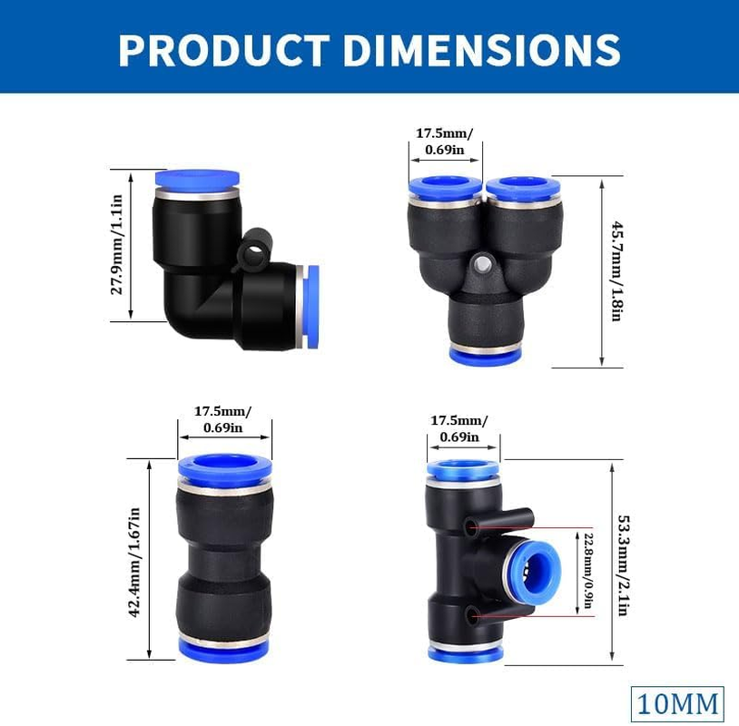 10Pcs Push to Connect Pneumatic Quick Fittings (Y Splitters,1/4In-6Mm) image number 2