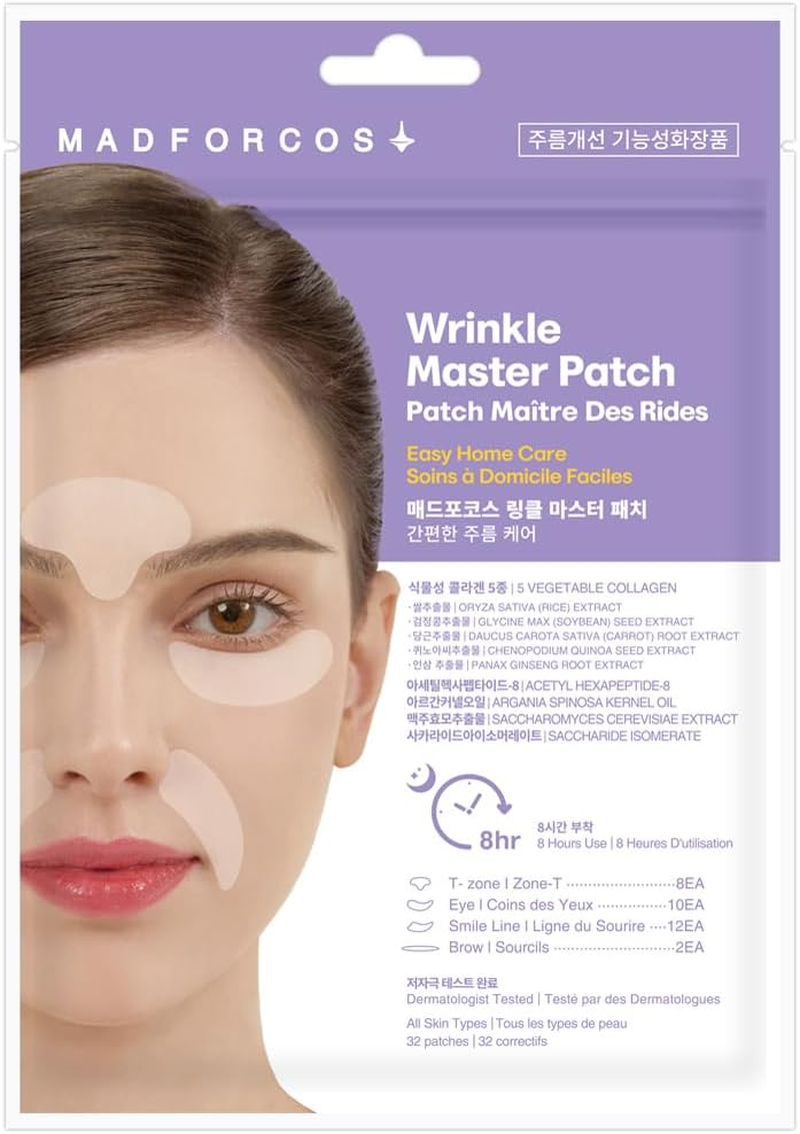 Hydrolyzed Collagen Overnight Wrinkle Patches for Elevens, Crows Feet, Lip Lines, Korean Skincare (32 Patches)