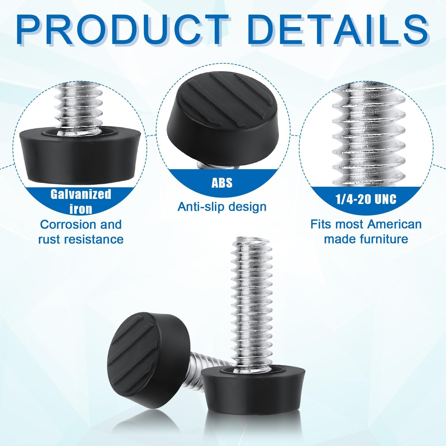 SAVITA 40Pcs Patio Furniture Replacement Feet, 1/4-20 Inch Adjustable Furniture Levelers Screw Galvanized Steel Glide Furniture Leveling Feet for Table Chair Cabinet Patio Furniture Legs image number 2