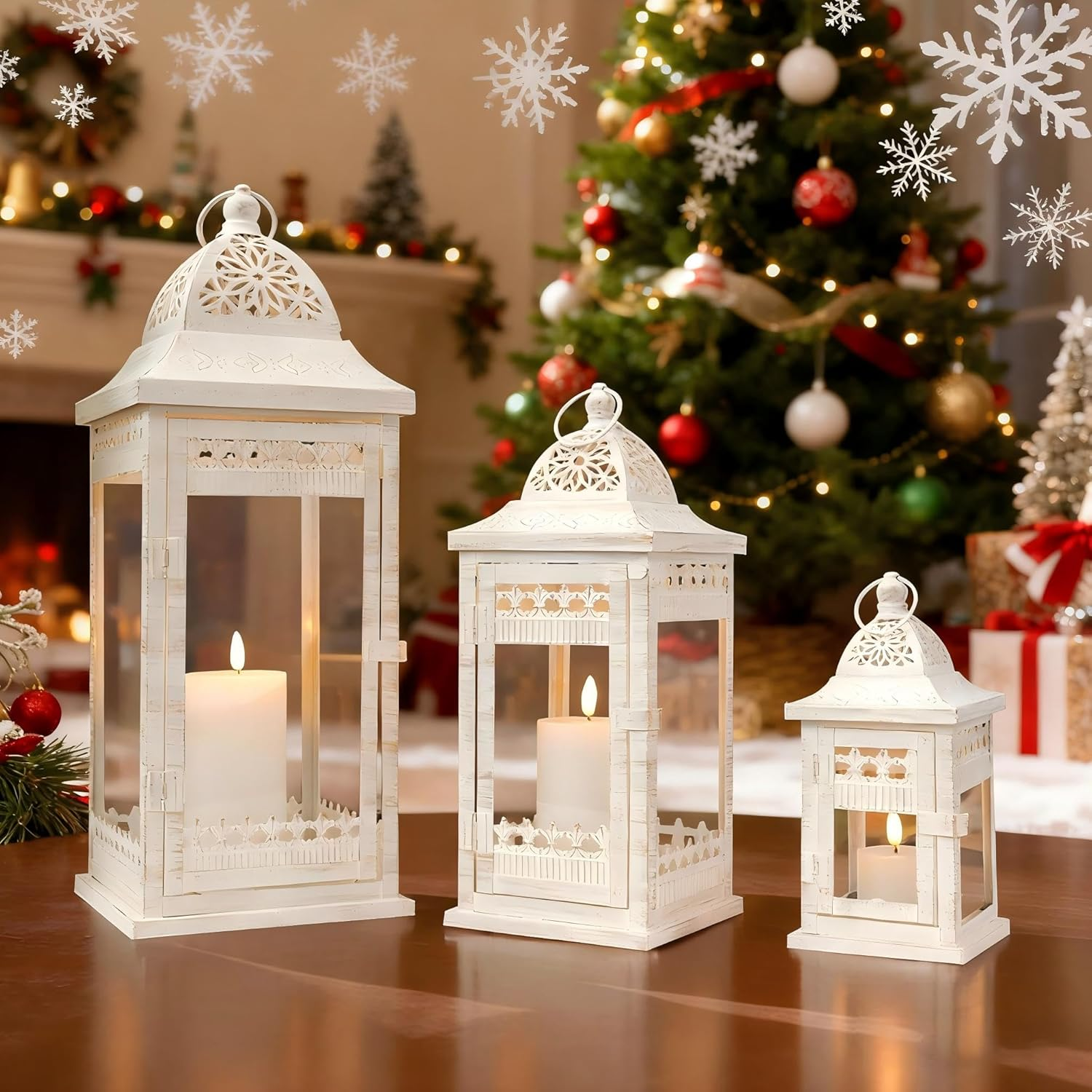 JHY DESIGN Set of 2 33&50Cm Tall Outdoor Candle Lanterns Vintage Hanging Tower Lantern Metal Candle Holder for Garden Living Room Indoor Outdoor Parties Weddings Balcony(Black)