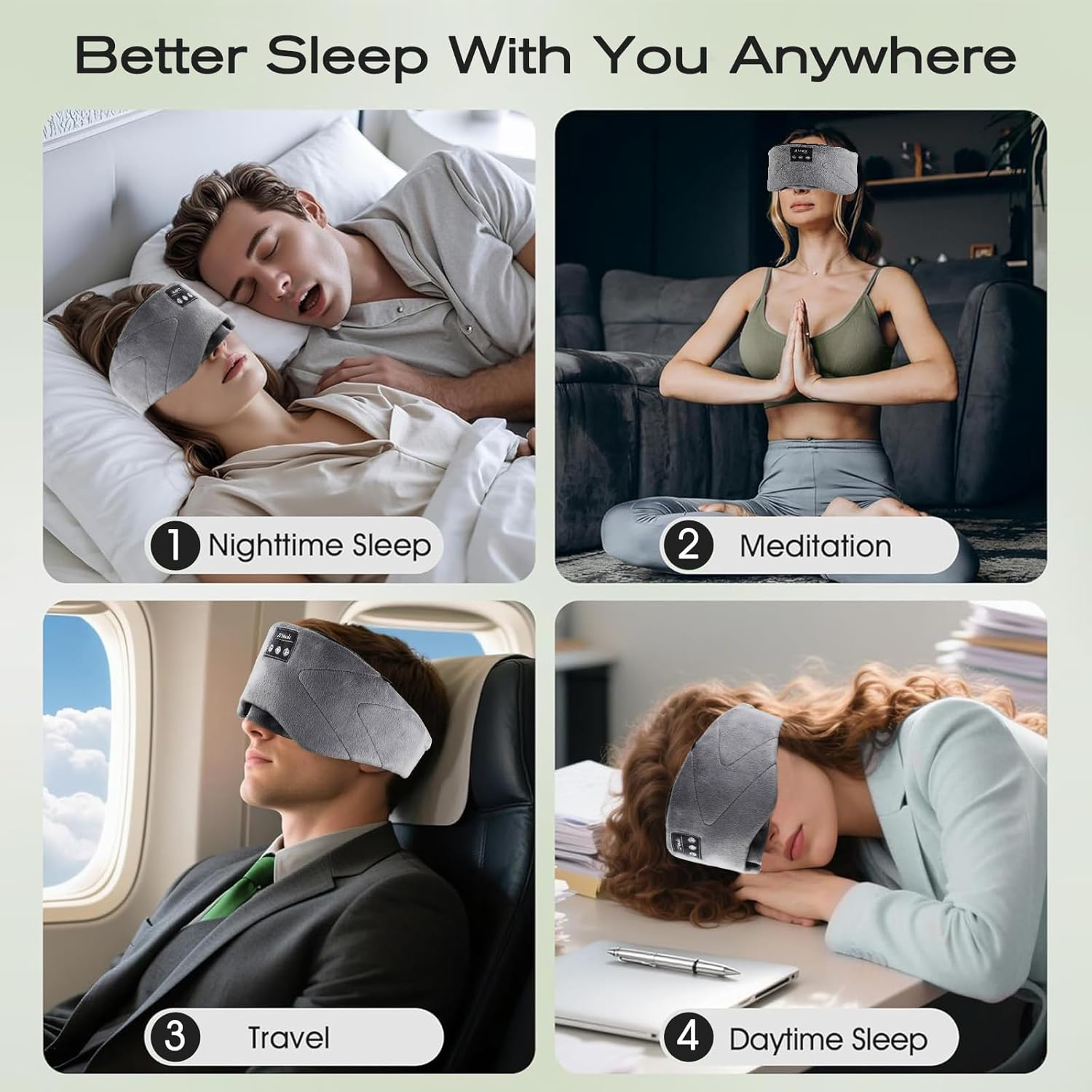 Sleep Mask Headphones Bluetooth with 24 Soothing Sounds & 3D Eye Mask,Sleeping Headphones for Side Sleepers Sleep Mask with Bluetooth Headphone Ultra-Thin Stereo Speakers(Grey) image number 2