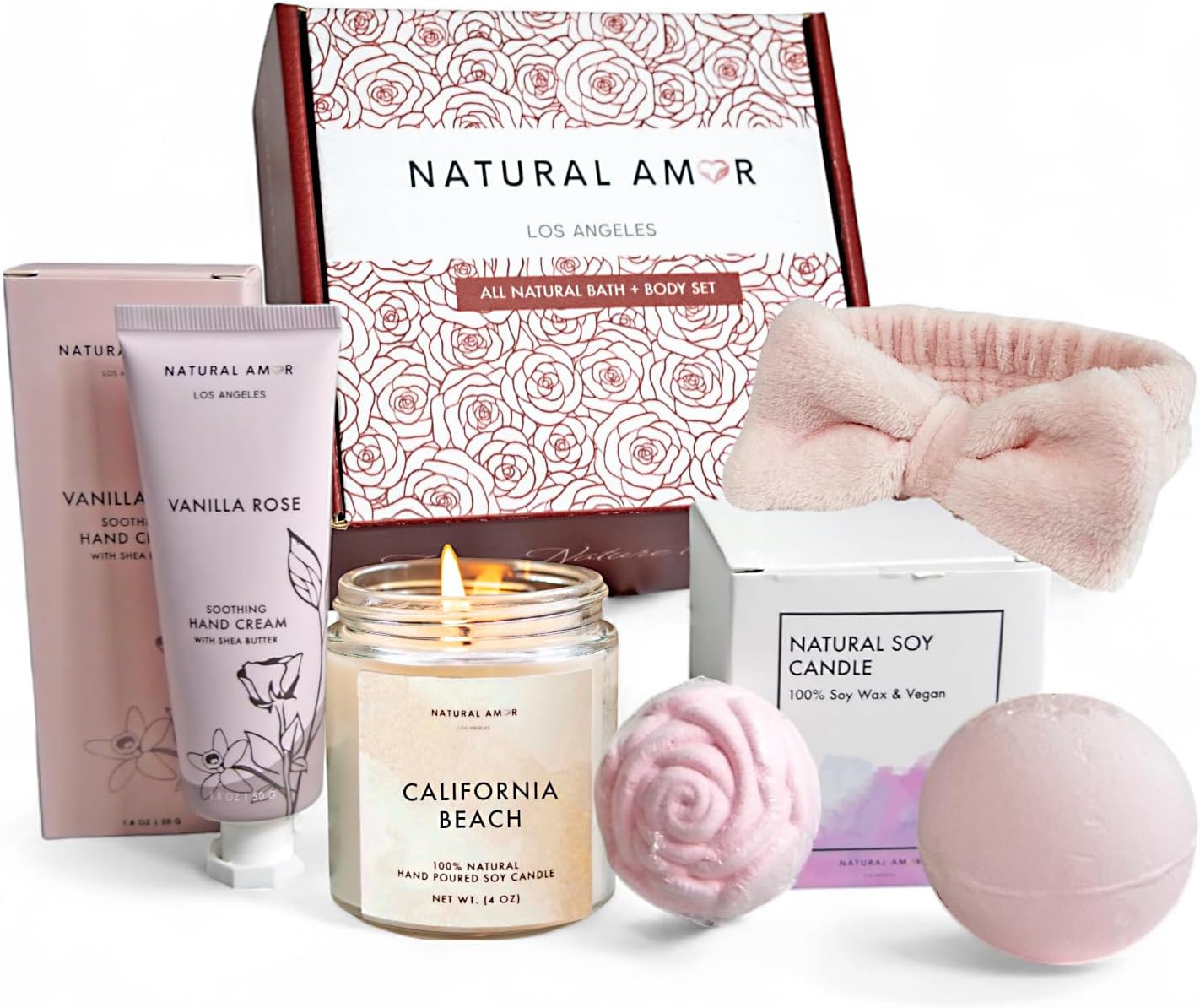 Natural Amor Relaxation Spa Gifts for Women,4Pcs Gift Box Including Candle, Hand Cream, Bath Bomb image number 6