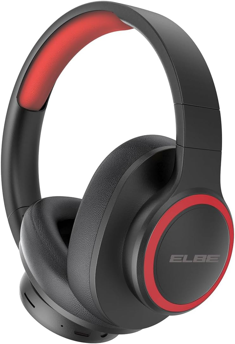 Elbe ABT-B26-N Bluetooth 5.1 Foldable Headphones with Microphone and FM Radio - 10 Hour Playtime - Black/Red image number 1
