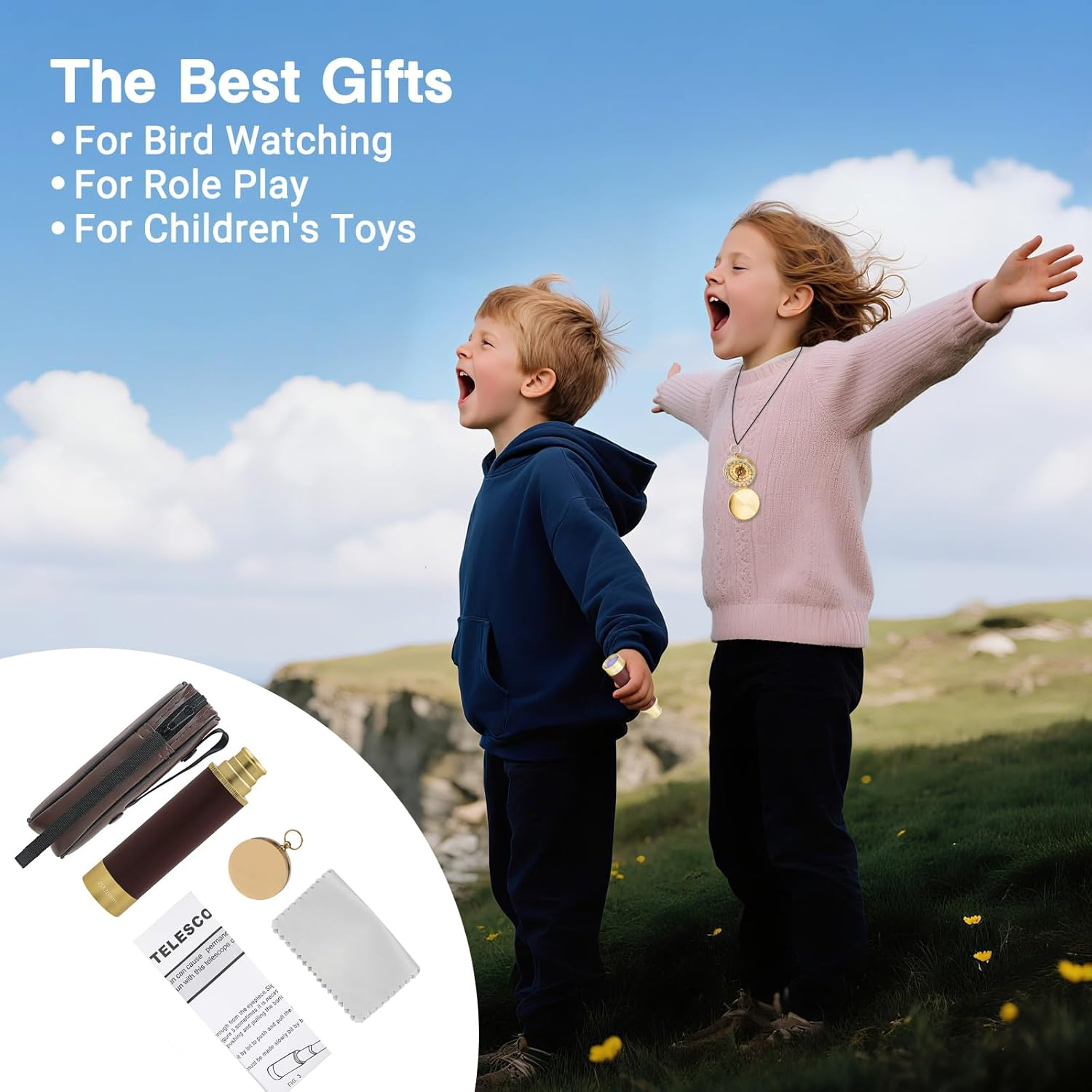 Laupha Retro Pirate Telescope Zoomable 25X30 Spyglass Portable Collapsible Handheld Telescope Vintage Monocular for Kids & Survival Gear Compass Pocket Military Compass for Camping Boating image number 5