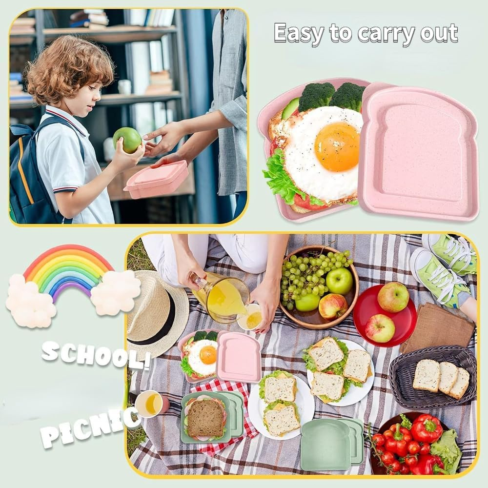 4 Pcs Reusable Sandwich Containers-Portable Sandwich Box with Lid-Colorful Toast Shape Sandwich Lunch Box Container for Activities-Food Storage Box with Lid for Lunch (4 Color) image number 4
