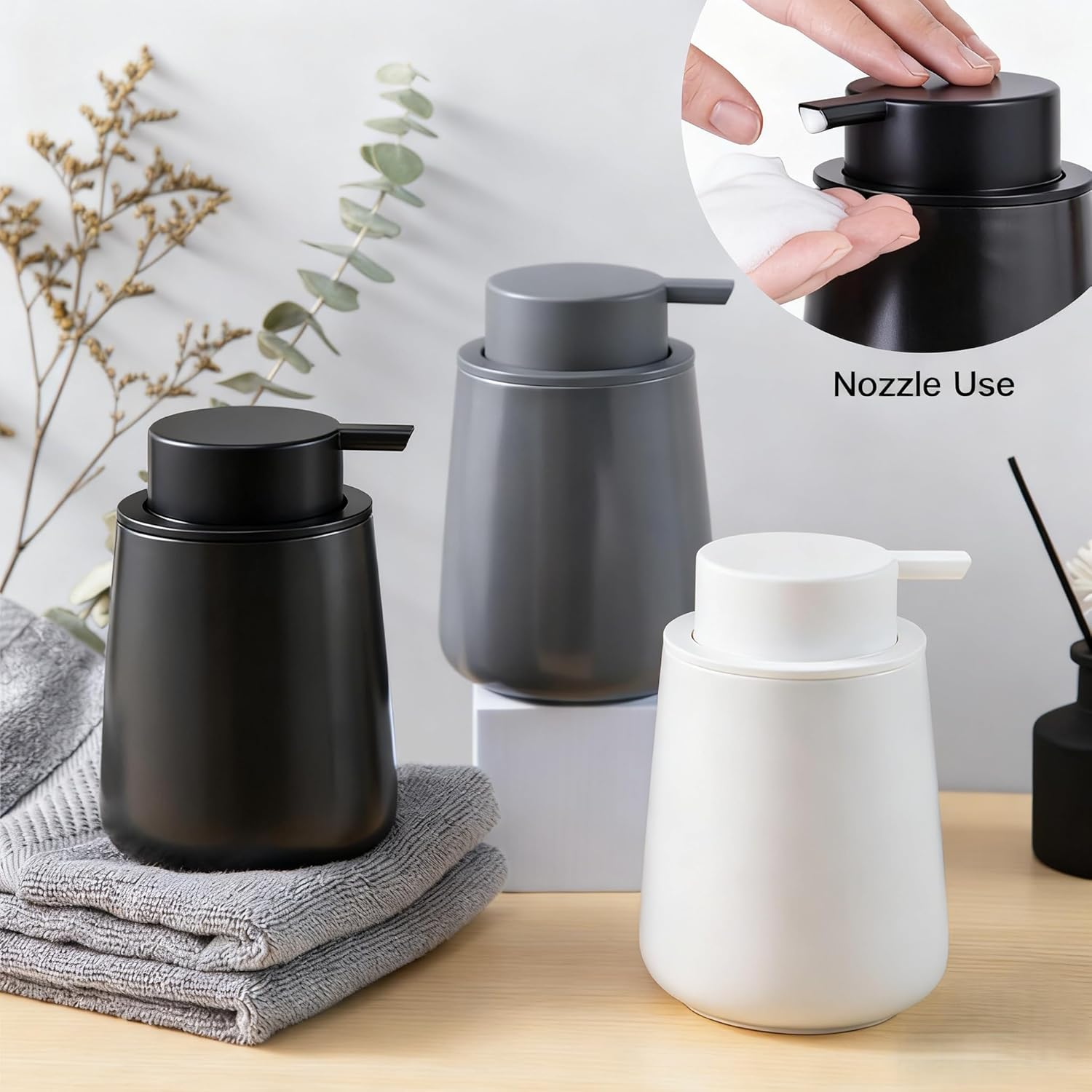 12Oz Black Soap Dispenser - Ceramic Lotion Hand Soap Dispenser with Easy-To-Press Pump, Refillable Liquid Hand Soap Dispenser for Bathroom, Dish Soap Dispenser for Kitchen （Lotion image number 1