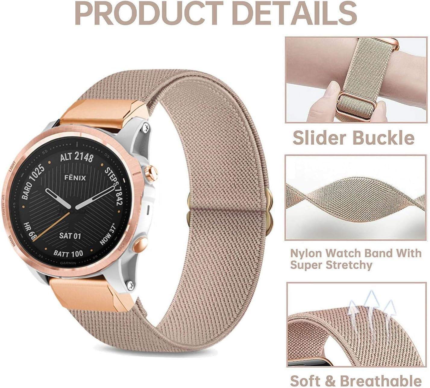 TUCOMO Elastic Nylon Wristband Compatible with Garmin Fenix 7S / Fenix 6S / Fenix 5S / Descent Mk2S, Quick Fit 20 Mm Loop Stretchy Replacement Strap for Garmin Epix Pro 42 Mm Men Women - Black image number 4