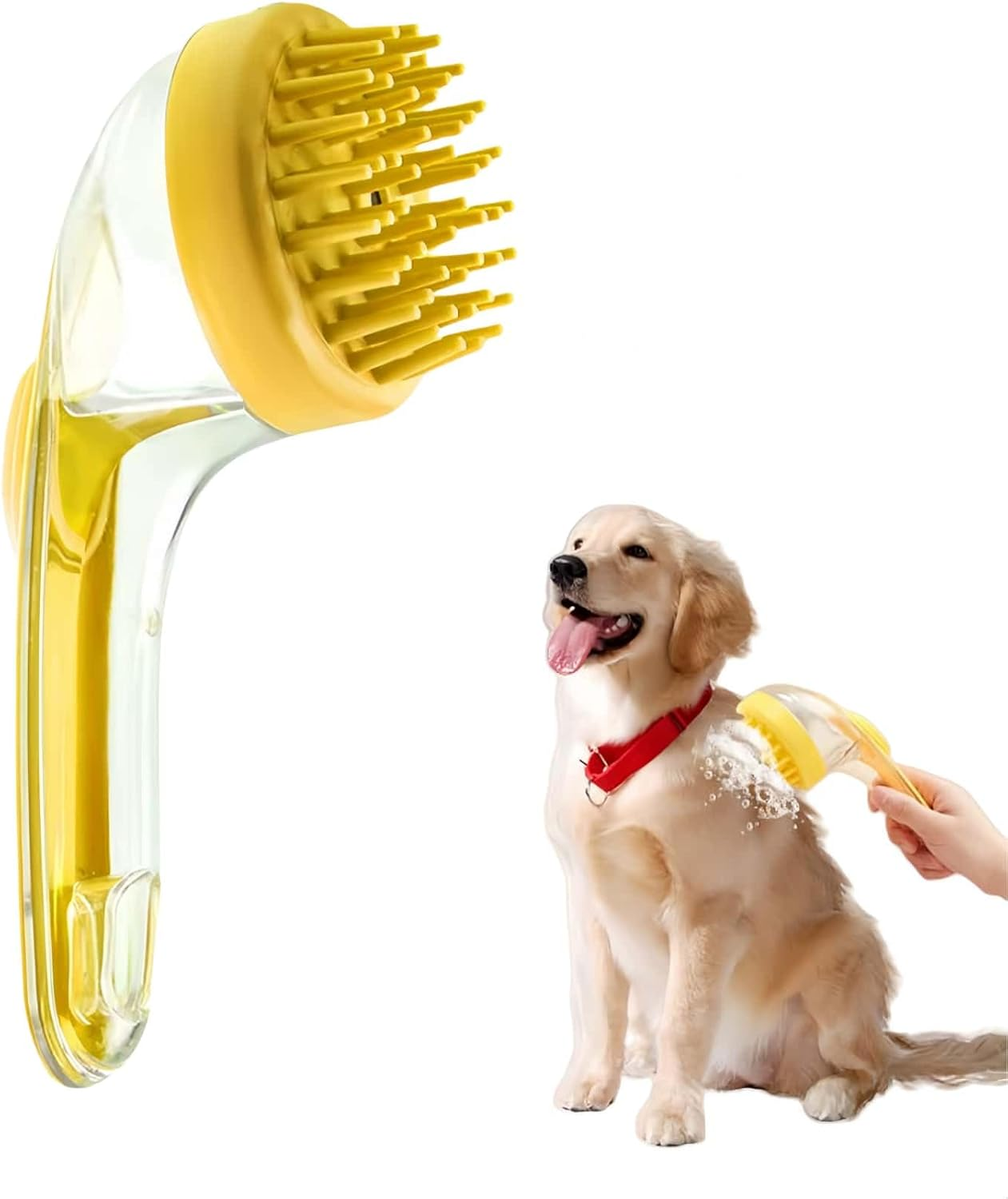 ARREBOL Pet Bath Brush with Shampoo Dispenser, Dog & Cat Grooming Scrubber, Paw Cleaner & Massager for Short/Long Hair image number 1