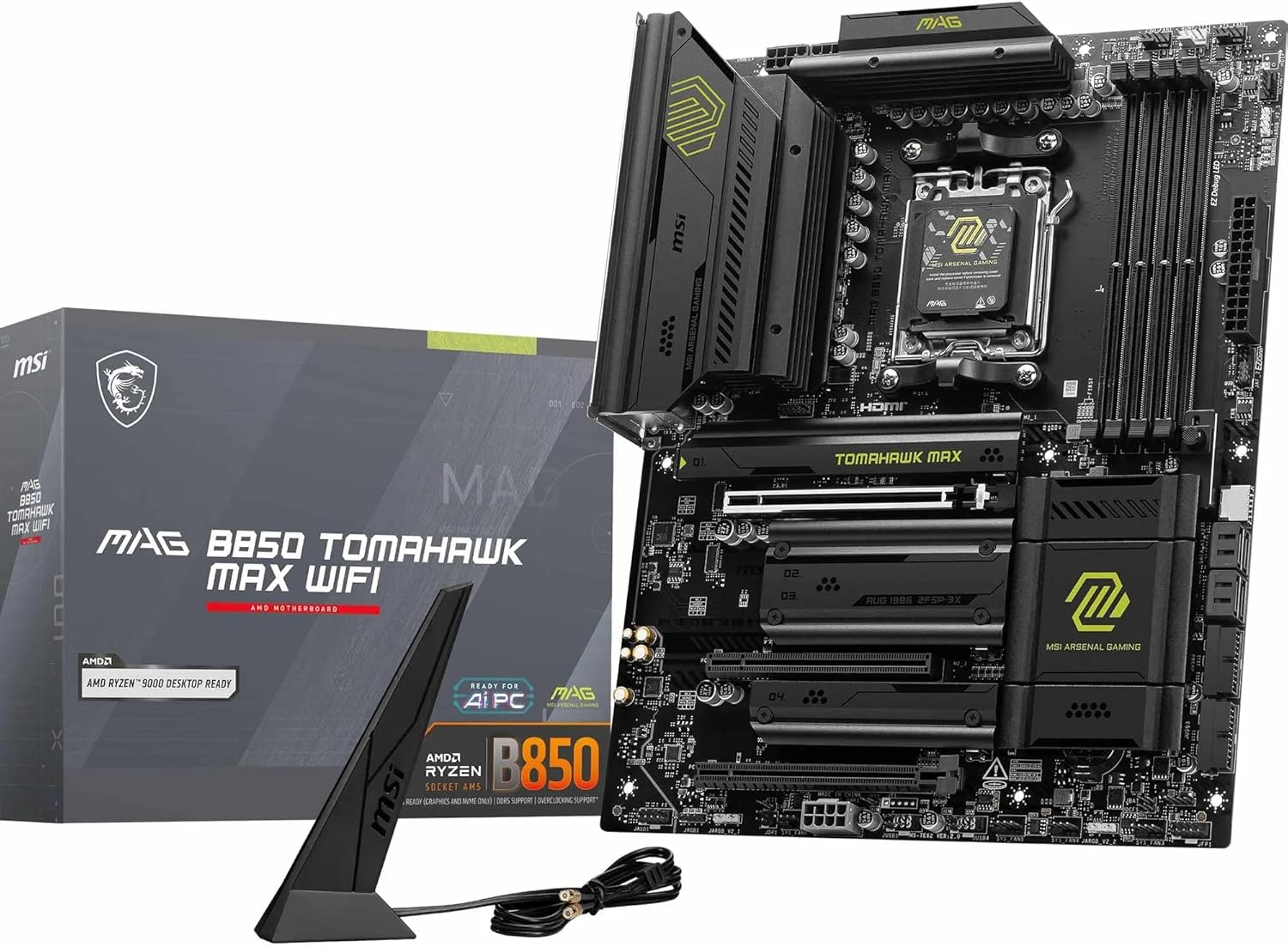 MSI MAG B850 Tomahawk MAX Wifi Motherboard, ATX - Supports AMD Ryzen 9000/8000 / 7000 Processors, AM5-80A SPS VRM, DDR5 Memory Boost 8400+ Mt/S (OC), Pcie 5.0 X16, M.2 Gen5, Wi-Fi 7, 5G LAN image number 3