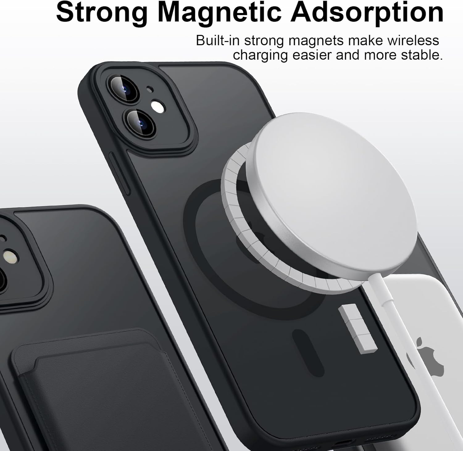 Magnetic Case for Iphone 12 Case, [Compatible with Magsafe] Drop Protection Skin-Friendly Shockproof Protective Translucent Matte Case Cover for Iphone 12 - Black image number 3