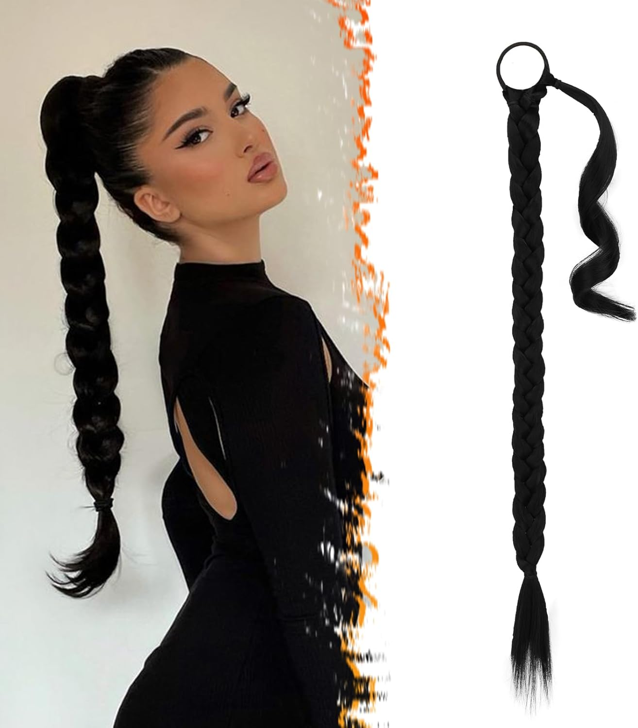 BARSDAR 66 Cm Long Braided Ponytail Extension Elastic Band, Straight Wrapped Braid, Hair Extensions, Ponytail, DIY, Natural, Soft, Synthetic Hairpiece for Women