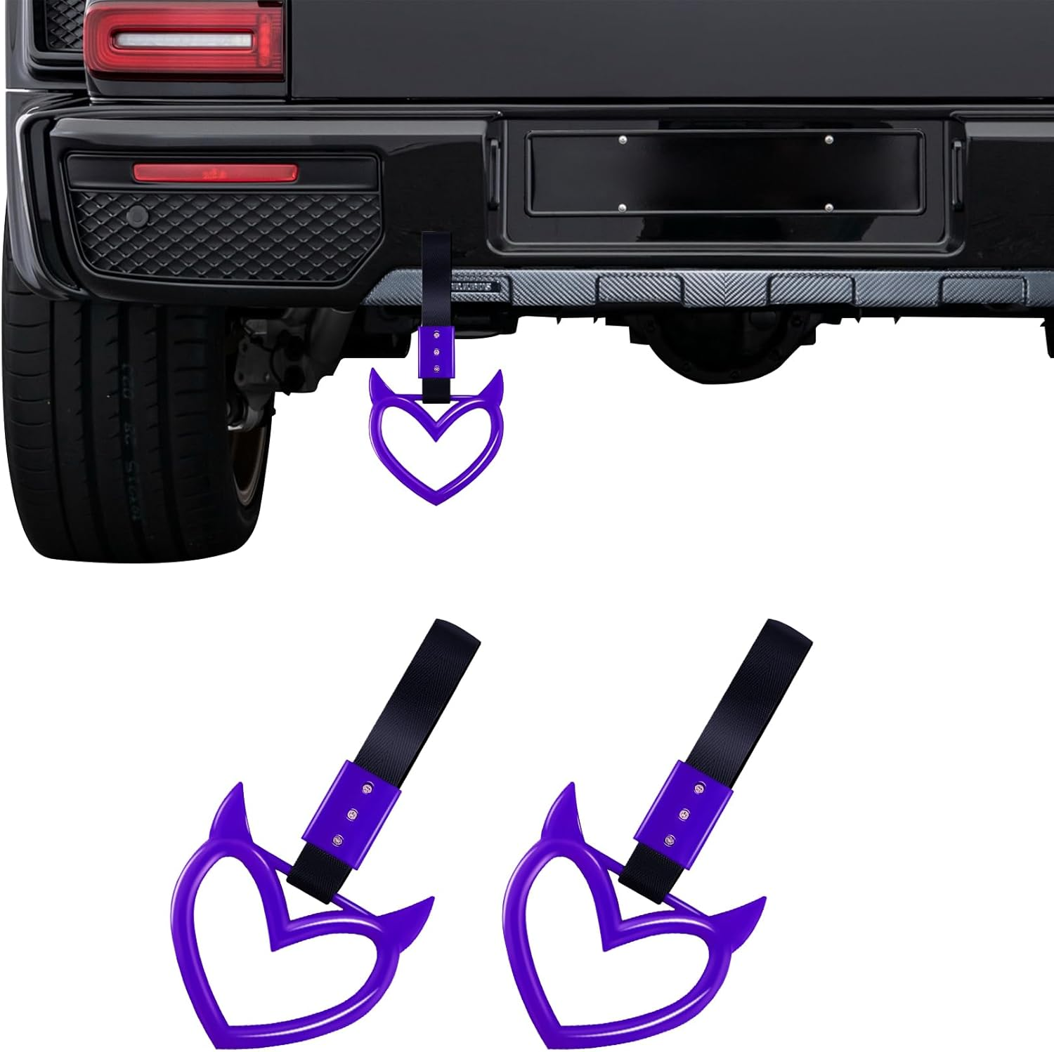 2PCS Devil Heart Handle Ring, Heart Hand Strap Drift Charm, Heart Warning Loops, Interior Exterior Decoration for Car