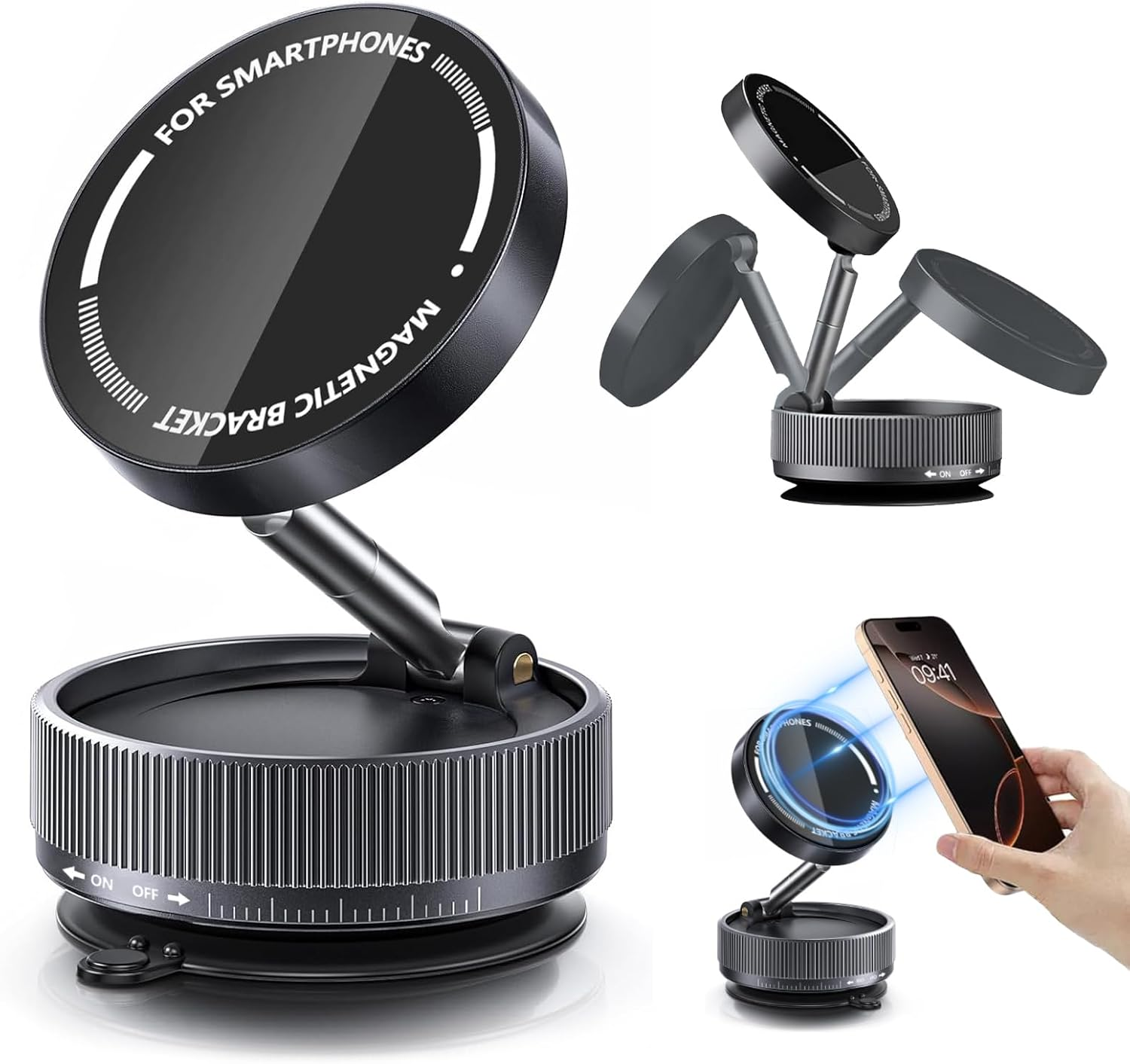 2025 Upgraded Vacuum Suction Magnetic Phone Holder, 360&deg; Rotating Cars Phone Mount for Dashboard, Glass & Smooth Surfaces, Foldable Design Phone Mount Stand Compatible with Iphone image number 1