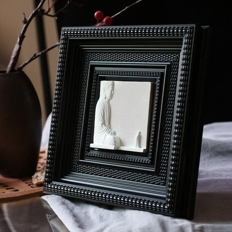 Mubeey Decorative 3D Plaster Wall Art Set, Black Frame, Buddha and Playing Card Design,8.66' &times; 8.66' (B, Framed)