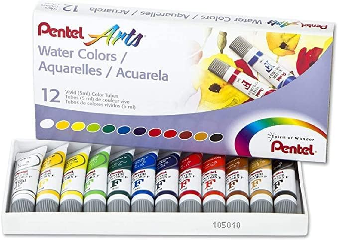 Pentel Arts Water Colour Paints 12 Assorted Colours with a Bonus Medium Aquash Water Brush (OYWFRS-12)