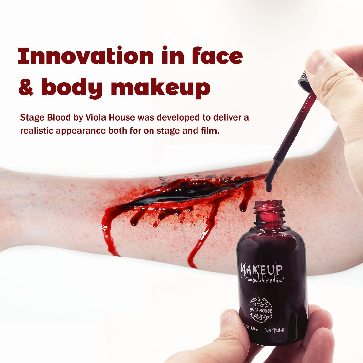 VIOLA HOUSE Halloween Fake Blood Makeup Coagulated Blood,Professional Realistic Fake Blood Special Effect for Halloween Stage Dress up Cosplay Theater SFX Makeup(50G/1.76Oz)