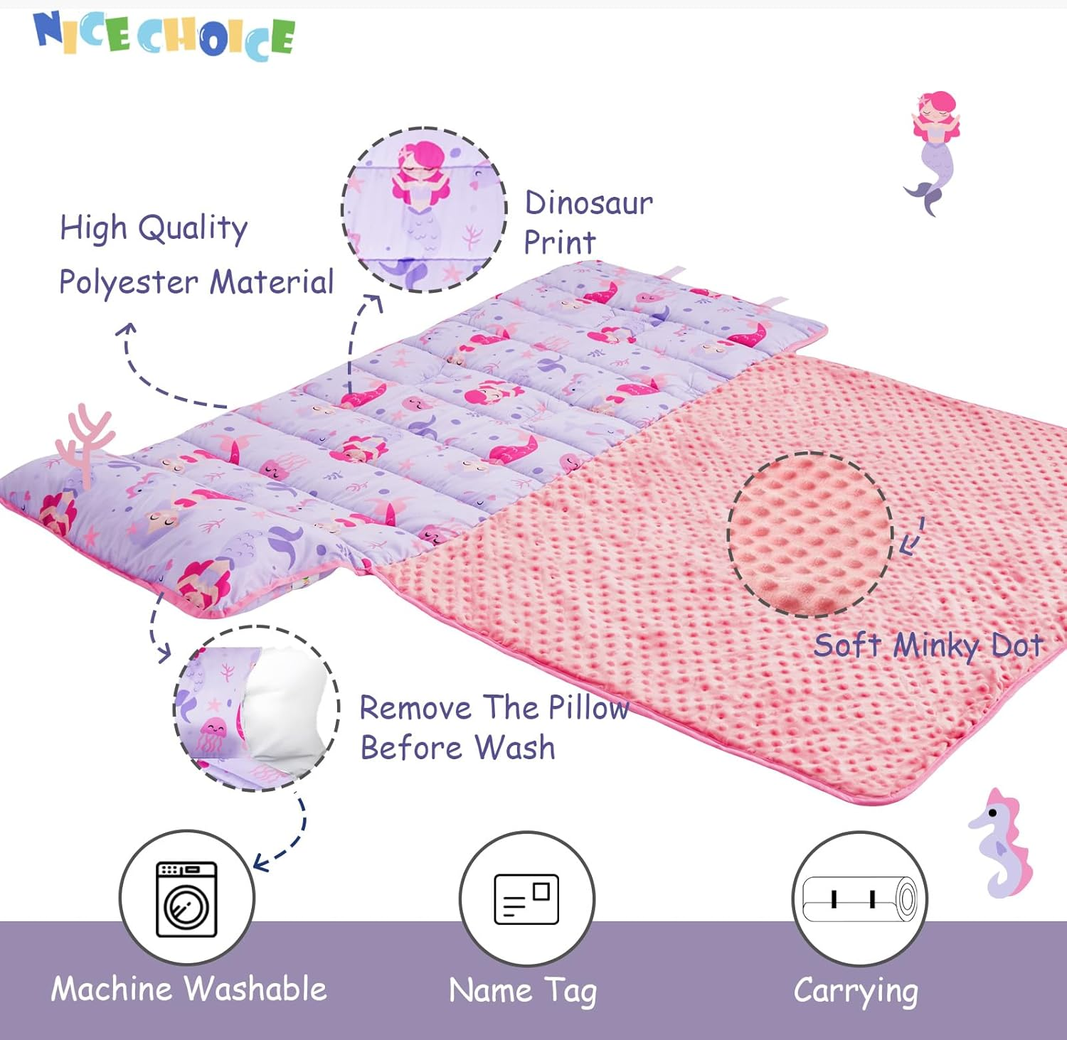 Toddler Nap Mat with Pillow and Blanket, Extra Large Rolled Napping Mats,Slumber Bags for Boys Girls,Kids Sleeping Bag for Daycare, Preschool Travel Camping image number 6