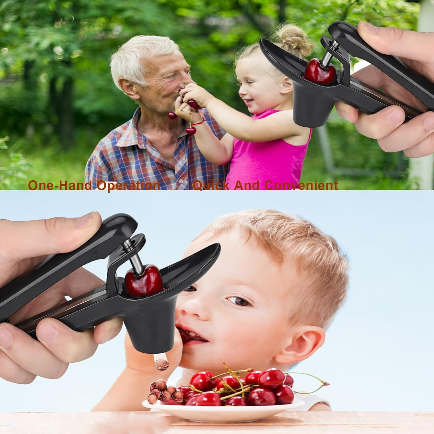 Cherry Pitter - Heavy-Duty Olive and Cherry Pitters Corer Tool with Space-Saving Lock Design, Multi-Function Cherries Stoner Seed Remover Tool for Making Cherry Jam (Black) image number 2