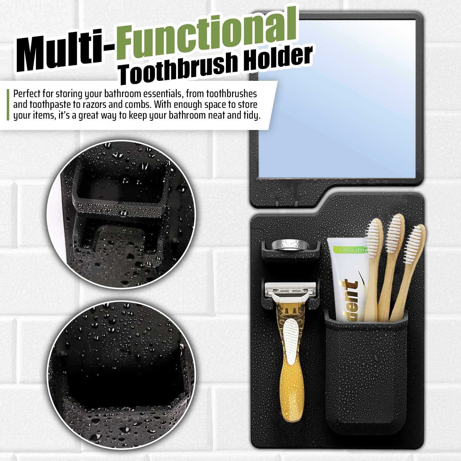 Powerful Suction Shower Mirror with Built-In Razor Hook | Ideal for Travellers, Home, Non Slip Silicone Toiletry Holder - for Shaving - Removable & Reusable, Great Gift image number 5