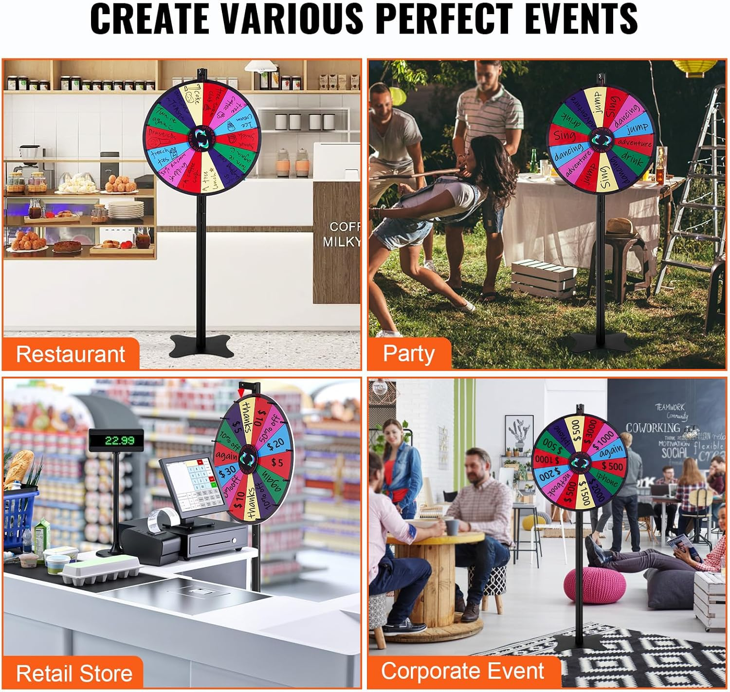 VEVOR 24 Inch Spinning Prize Wheel, 14 Slots Roulette Wheel, Customizable & Editable, Smooth Spinning, Exciting Atmosphere, Portable & Space-Saving, Complete Accessories, Ages All image number 6