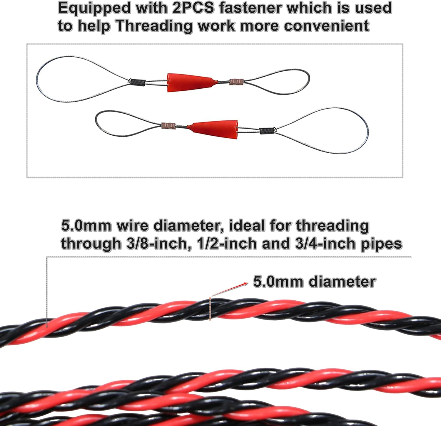 20M/65Ft Fish Tape Wire Guider Wire Threader Cable Puller for Electrical Wiring (20M Red+Black Diameter 5.5Mm) image number 6