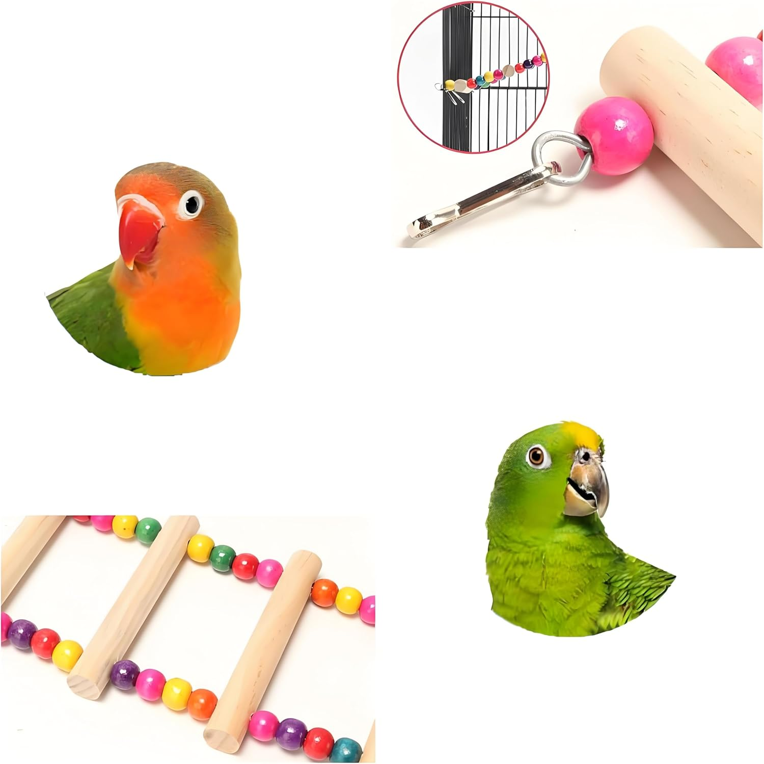 Colorful Wooden Bird Ladder Swing Bridge for Small to Medium Birds like Budgies, Cockatiels and Lovebirds - Durable Climbing and Exercise Toy. image number 3