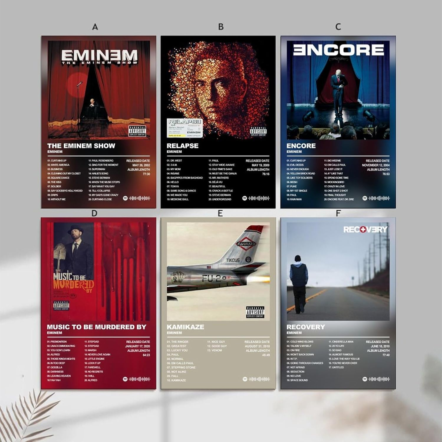 Eminem Poster Rapper Music Album Poster a Set of 6 Canvas Posters Room Aesthetic Festival Gift Family Bedroom Decor Wall Art Home08X12Inch(20X30Cm) Unframe-Recovery Kamikaze Encore Relapse Eminem Pos image number 5