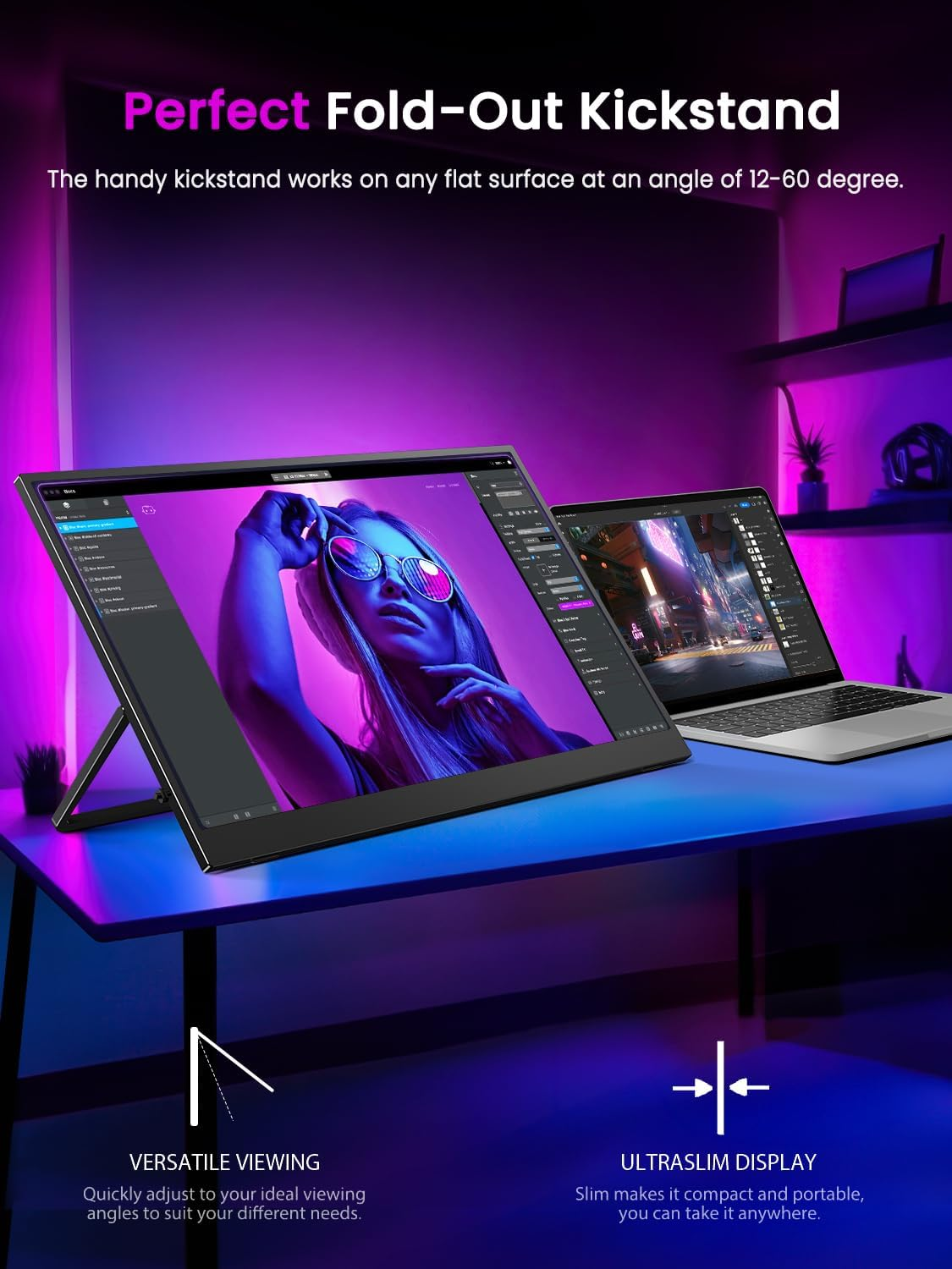 UPERFECT 17.3'' 4K Portable Monitor, 500 Nits 100% Adobergb UHD Freesync HDR IPS 2 Speakers Eye Care Travel Monitor, 2 Fully Functional Type-C Port & HDMI for Laptop PC Phone, VESA & Kickstand