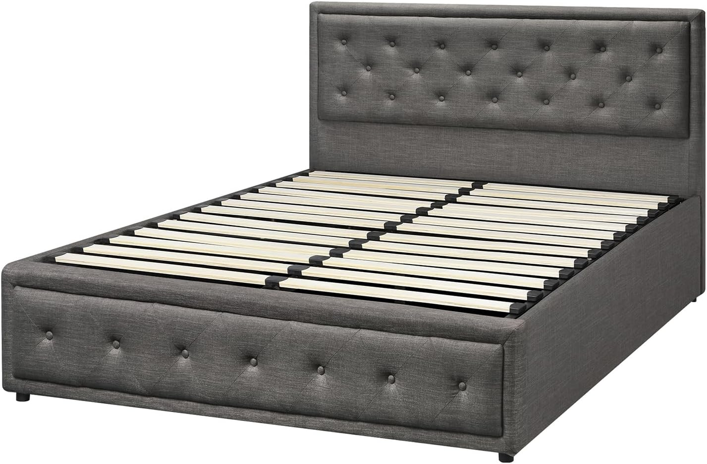Oikiture Queen Bed Frame with Storage Space Gas Lift Bed Mattress Base Grey image number 6