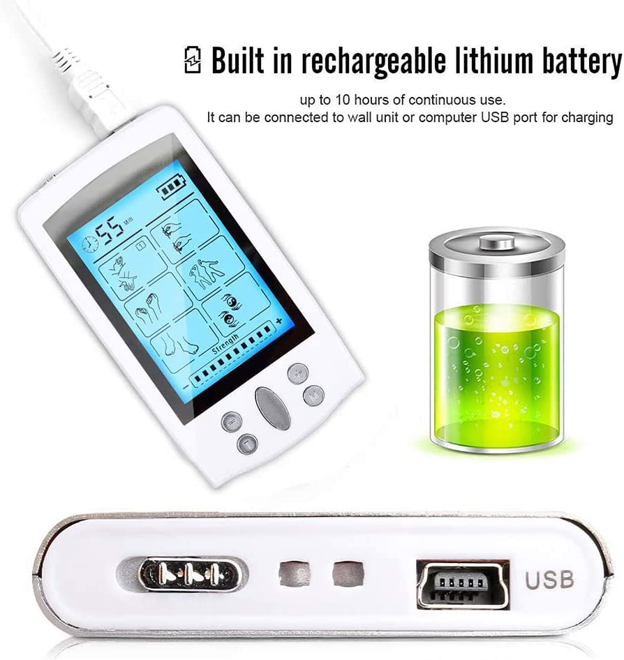 Dual Channel 16 Modes Muscle Stimulator for Pain Relief Therapy, Electronic Pulse Massager Muscle Massager with 8 Pads, Dust-Proof Drawstring Storage Bag image number 2