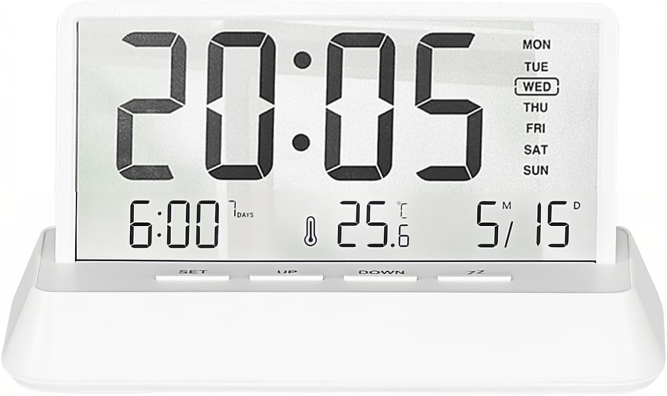 Lancoon LCD Digital Alarm Clock with 3 Alarms Transparent Temperature Date Week Display Snooze Desktop Simple Portable Easy to Use for Home Decor Bedroom Office Kids