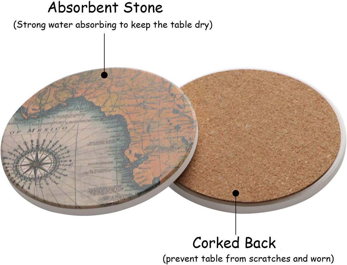 Darate Absorbent Coasters with Holder Set of 8, Coasters for Drinks, Unique Housewarming Gift, 4 Inch round Coaster for Bedroom, Home, Office, Bar, Dining Room, Living Room, Kitchen (Nautical Chart) image number 2