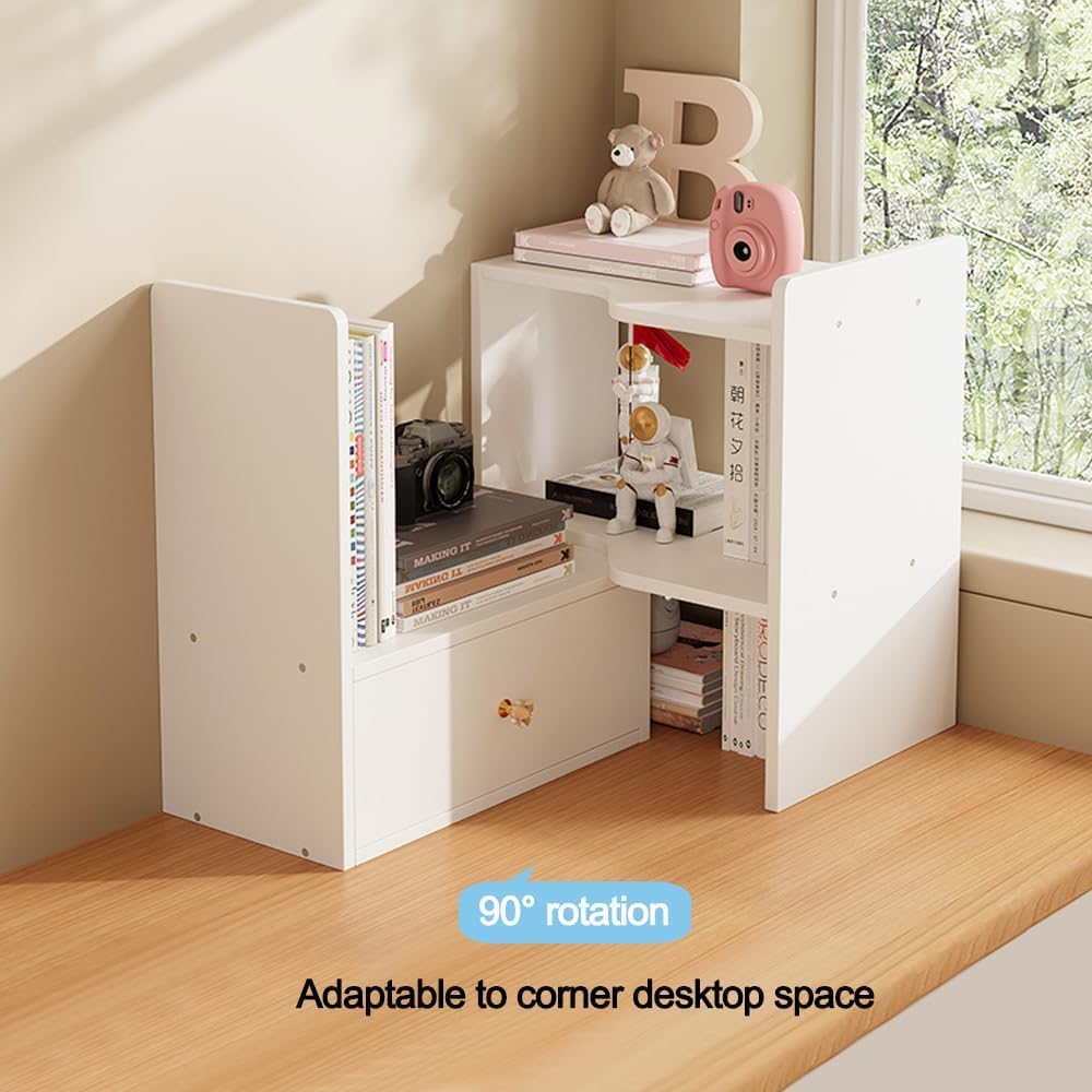 Desktop Bookshelf, Desktop Shelf Desk Organizer Dormitory Study Desk Multilayer, 60Cm Lenghth White, White Right Door 30CM image number 2