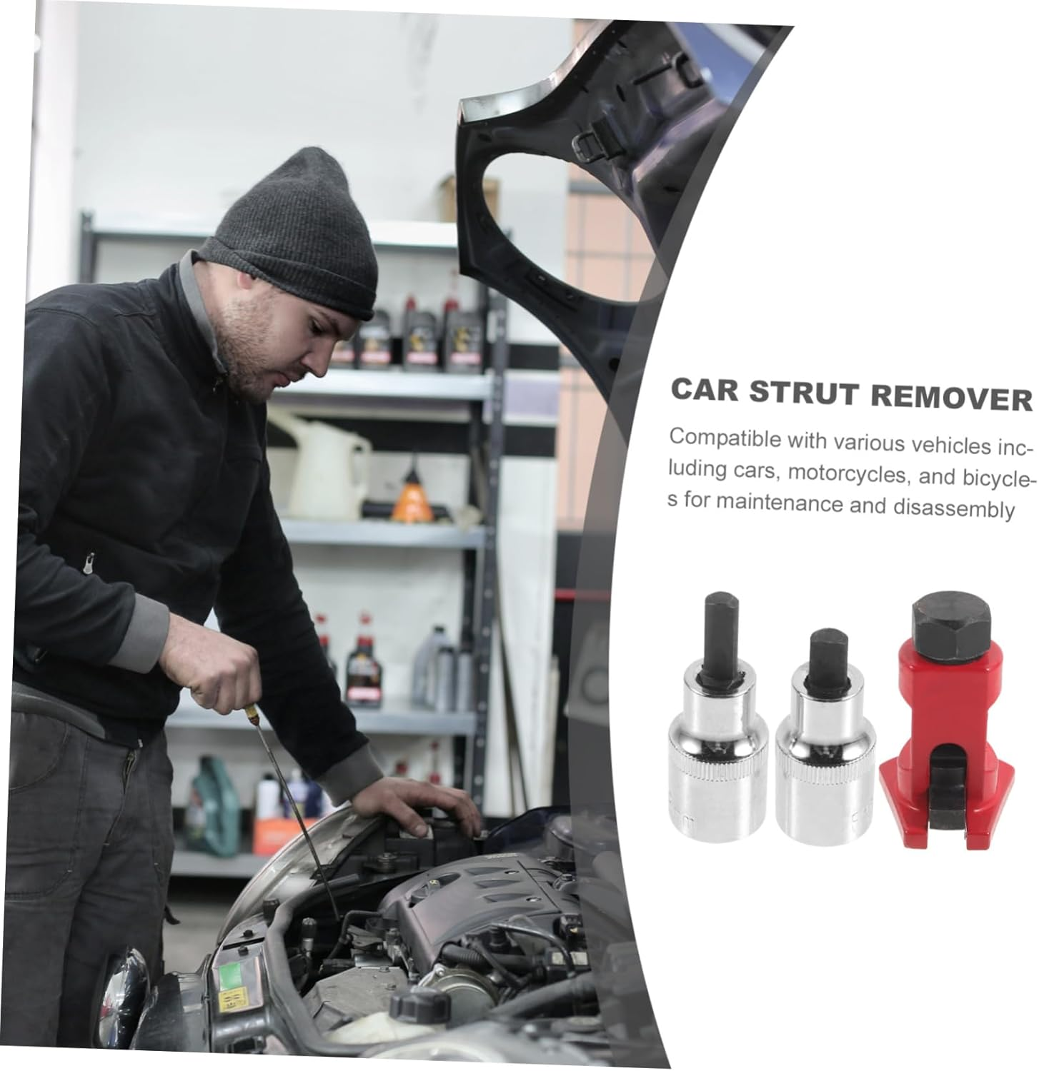 COOLHIYA 3Pcs Automotive Strut Spreader Tool Set with Strut Nut Socket for Suspension Arm and Shock Absorber Removal, Red Mechanical Hand Tool Kit for Vehicle Maintenance and Repair