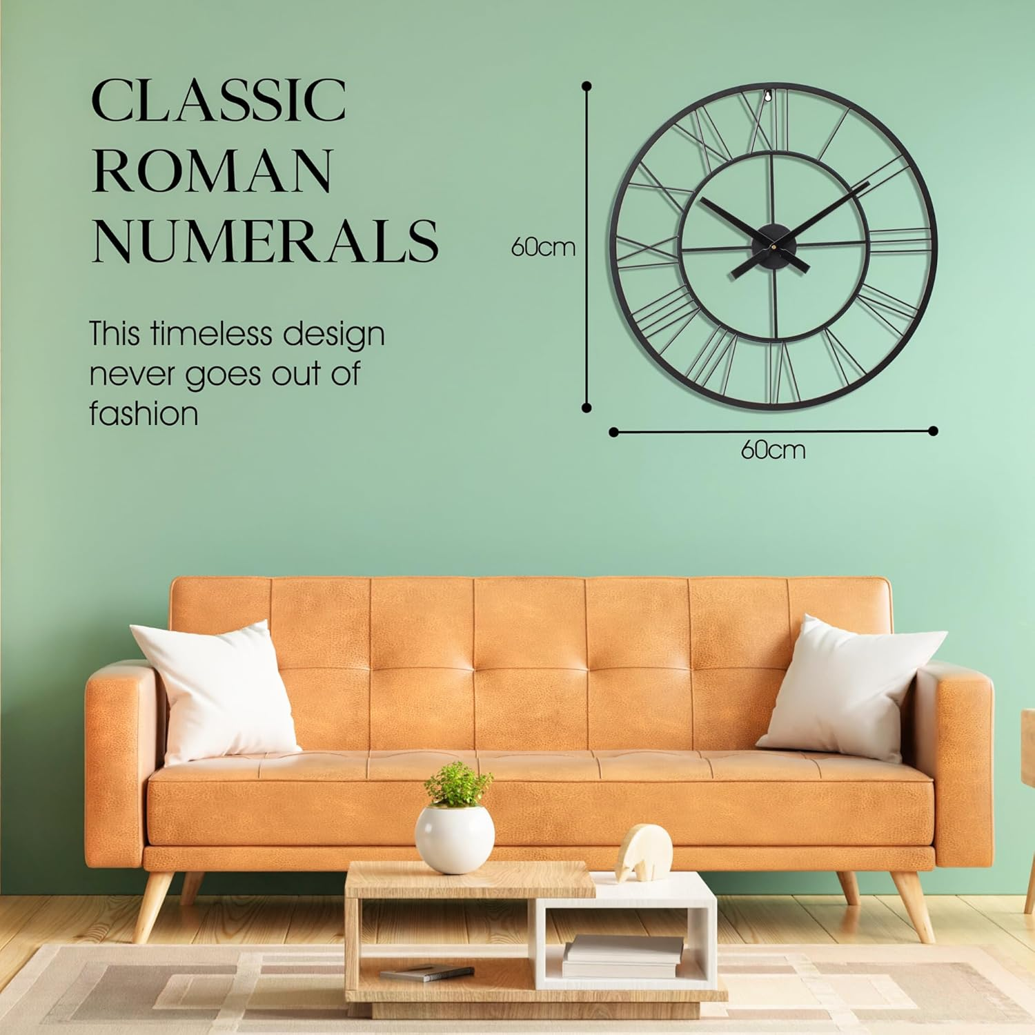 60Cm Roman Numerals Wall Clock &ndash; Silent Non-Ticking Quartz Sweep, Large Metal Decorative Clock for Living Room, Bedroom, Kitchen &ndash; Black Oversized Large Wall Clock 24 Inch image number 4
