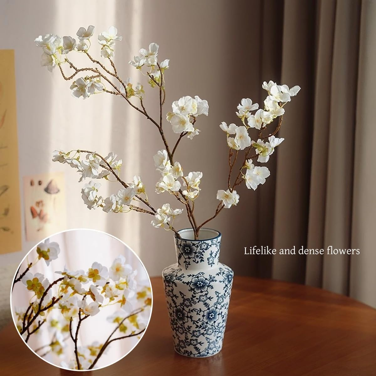 Artificial Cherry Blossom Flowers, 3 Pcs Faux Cherry Blossom Stems Faux Silk Peach Flower Branches 104CM/ 41" Fake Flowers Long Stems for Vase Arrangements Wedding Table Garden Home Decor, White image number 4