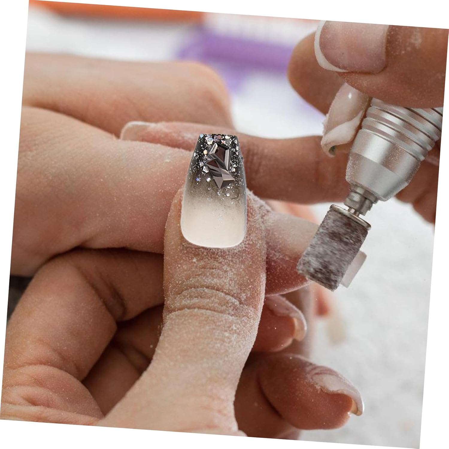 PENIKOKO Medium Dark Glitter Nail Tips Handmade Press Nails Rhinestones Temporary for Women Girls image number 6